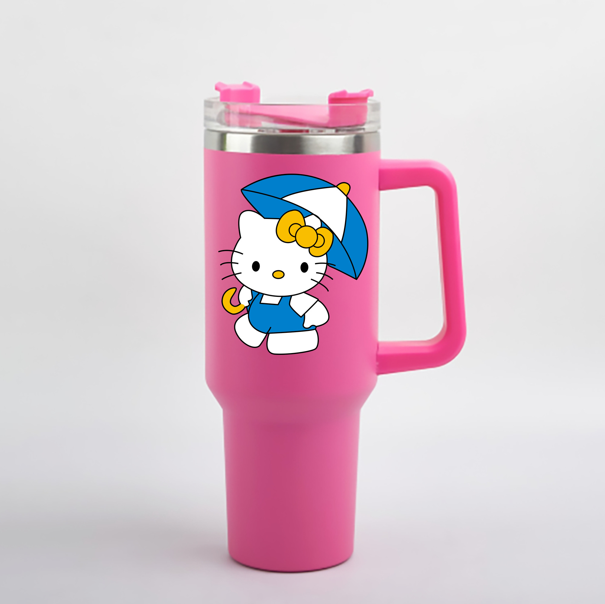 （画像用） Hello Kitty ハローキティ 1200mL車用タンブラー - クリスタルステッカー（プラスチックストロー付き）